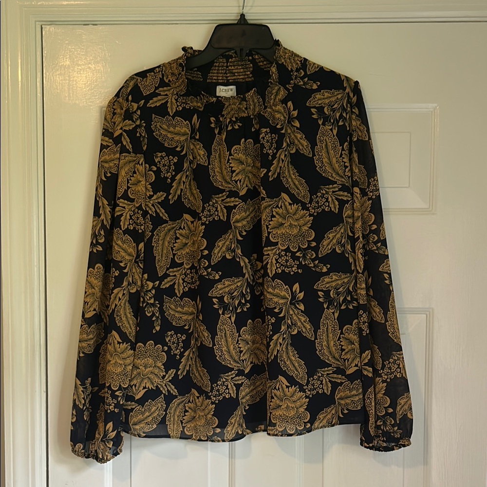 J Crew gold black/navy blouse xl nwt